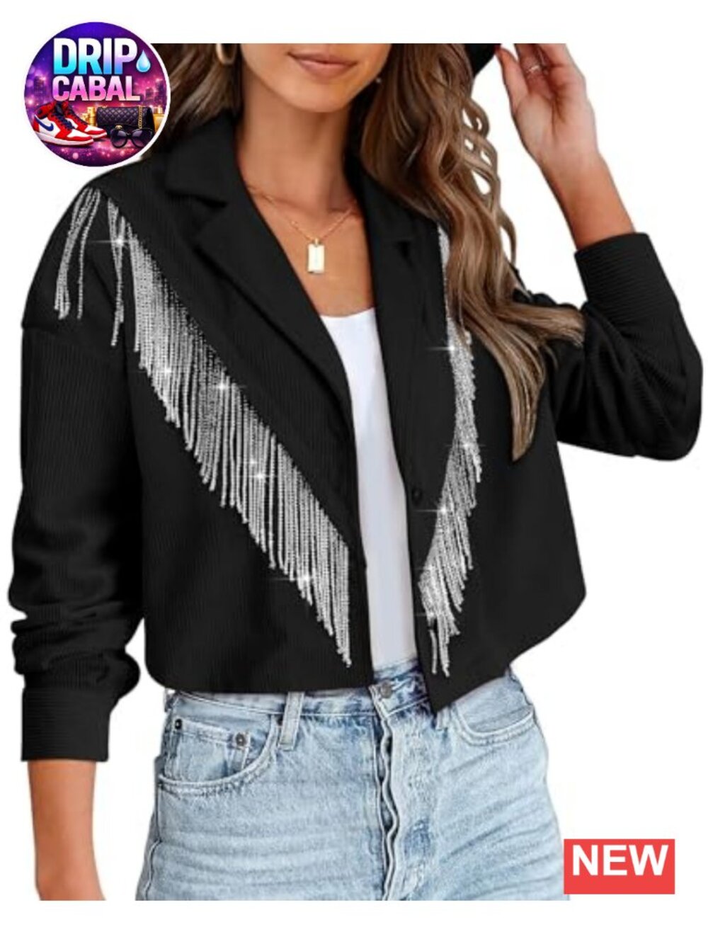 Corduroy Fringe Cropped Shacket Western Cowgirl Jacket Beaded Fringe